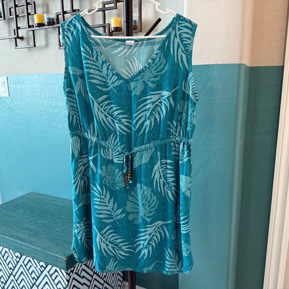 Palmwave Ladies’ Hawaiian Aloha Dress / Swim Cover-Up, Teal Leaves, size XL - Picture 1 of 4